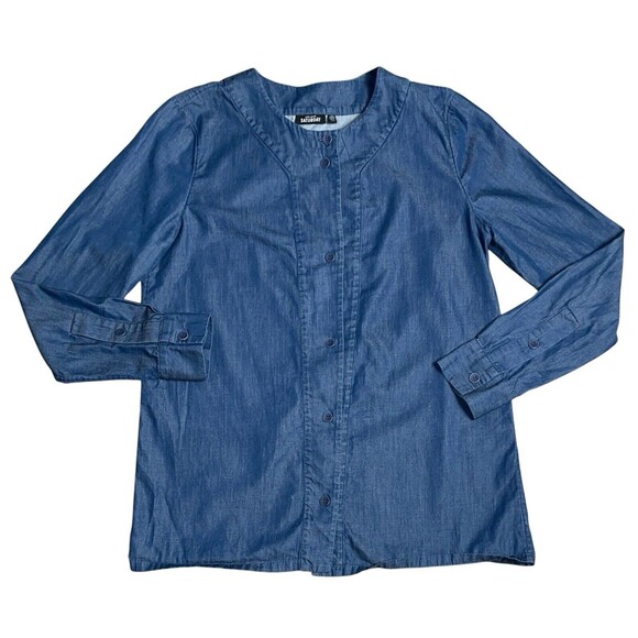 Kate Spade Saturday Chambray Denim Long Sleeve Round Neck Button Tunic Shirt S - Picture 1 of 9